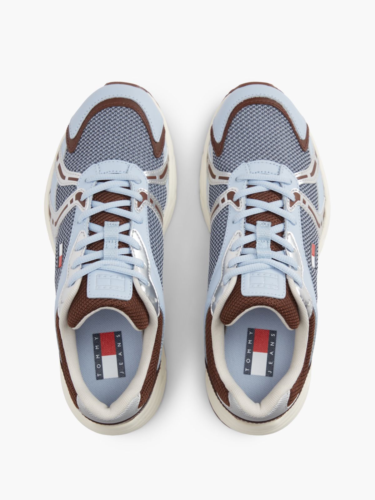 Logo Mixed Texture Trainers — Blue