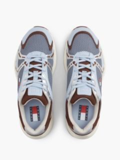 Logo Mixed Texture Trainers — Blue 3