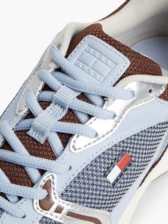 Logo Mixed Texture Trainers — Blue 6
