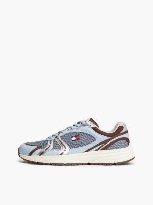 blue logo mixed texture trainers for women tommy jeans