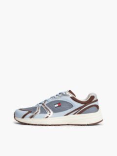 Logo Mixed Texture Trainers — Blue 7