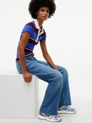 blue logo mixed texture trainers for women tommy jeans
