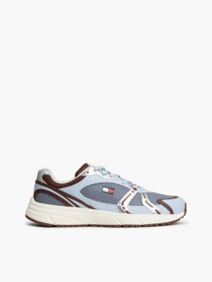 blue logo mixed texture trainers for women tommy jeans
