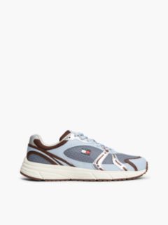 Logo Mixed Texture Trainers — Blue 1