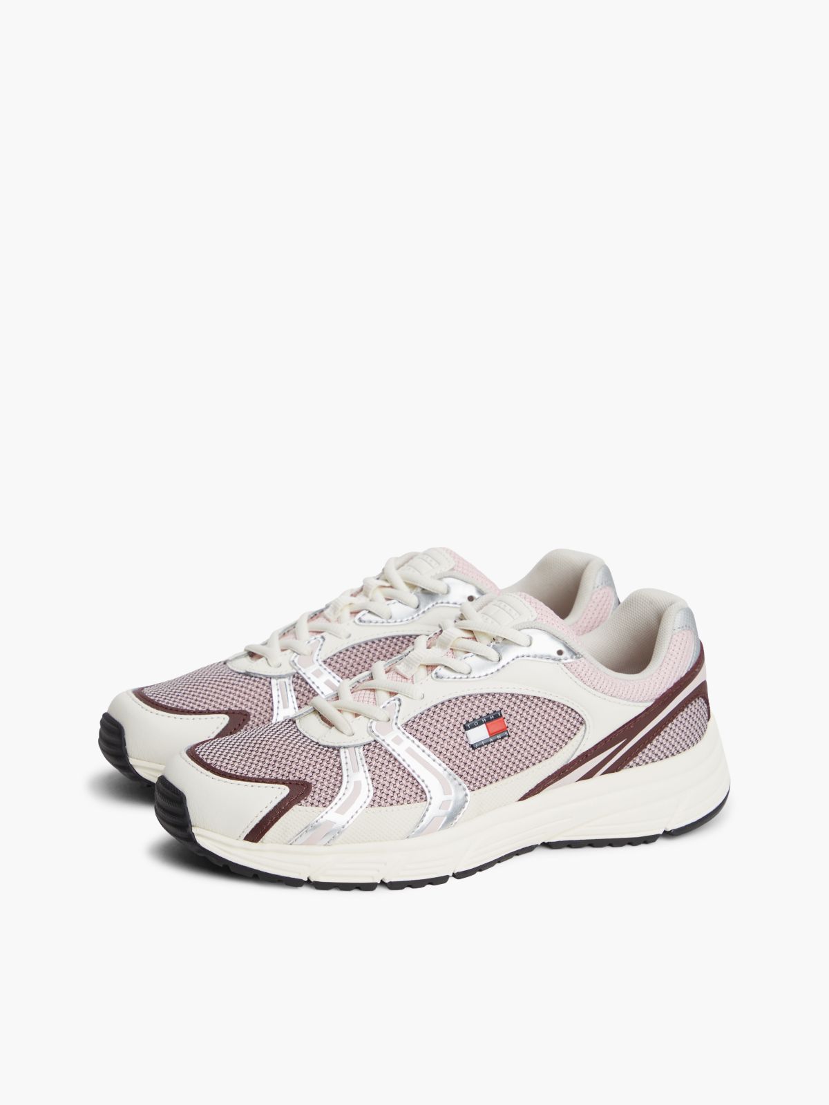 Logo Mixed Texture Trainers — Pink