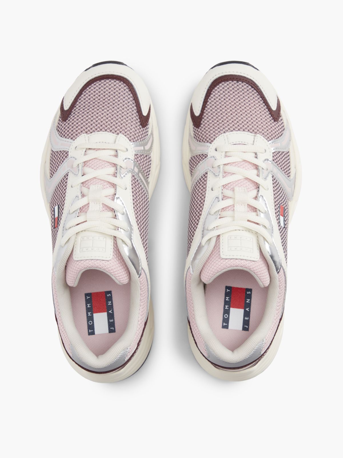 Logo Mixed Texture Trainers — Pink