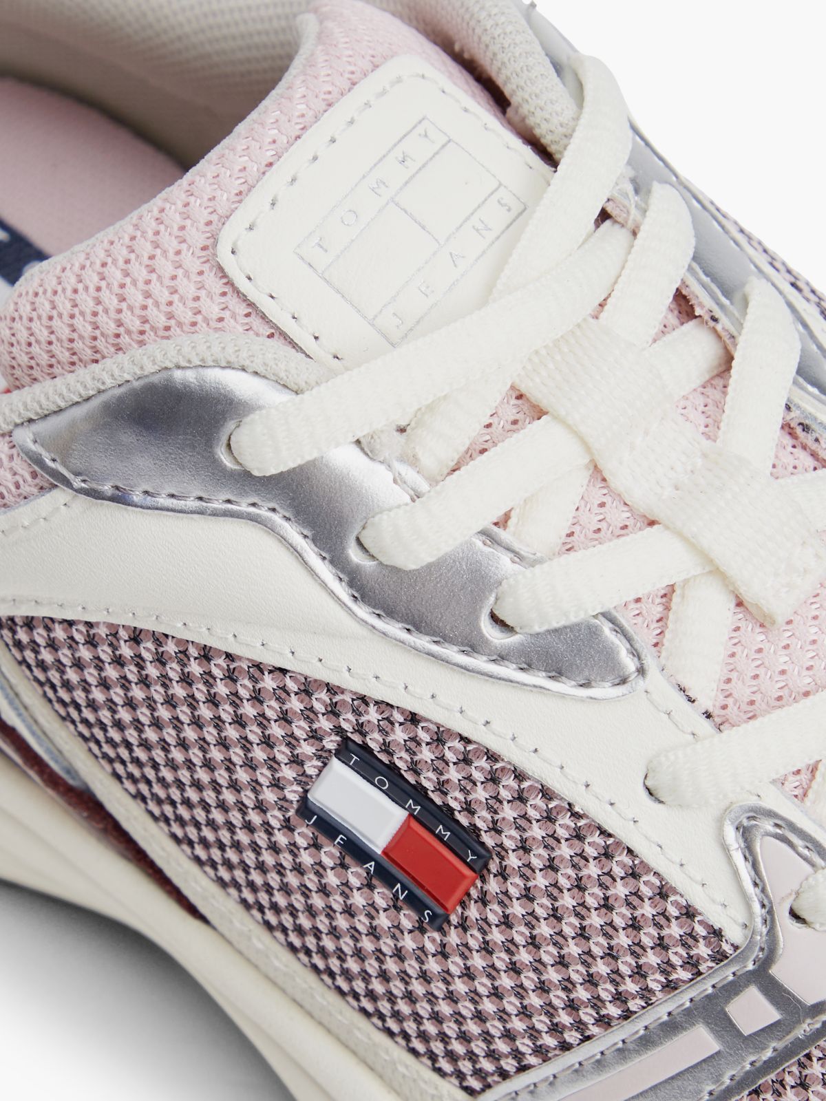 Logo Mixed Texture Trainers — Pink