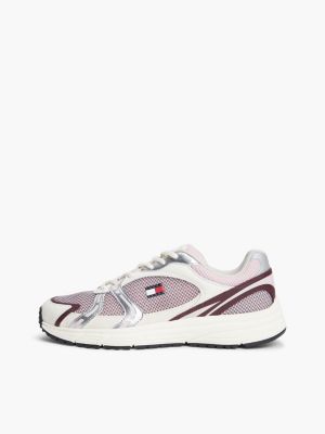 pink logo mixed texture trainers for women tommy jeans
