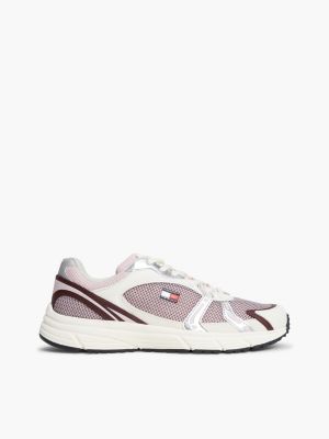pink logo mixed texture trainers for women tommy jeans