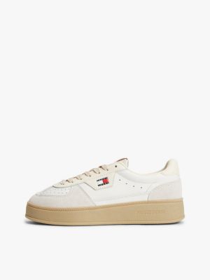 beige the greenwich leather chunky cupsole trainers for women tommy jeans