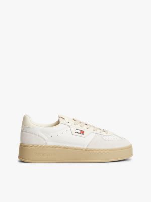 beige the greenwich leather chunky cupsole trainers for women tommy jeans