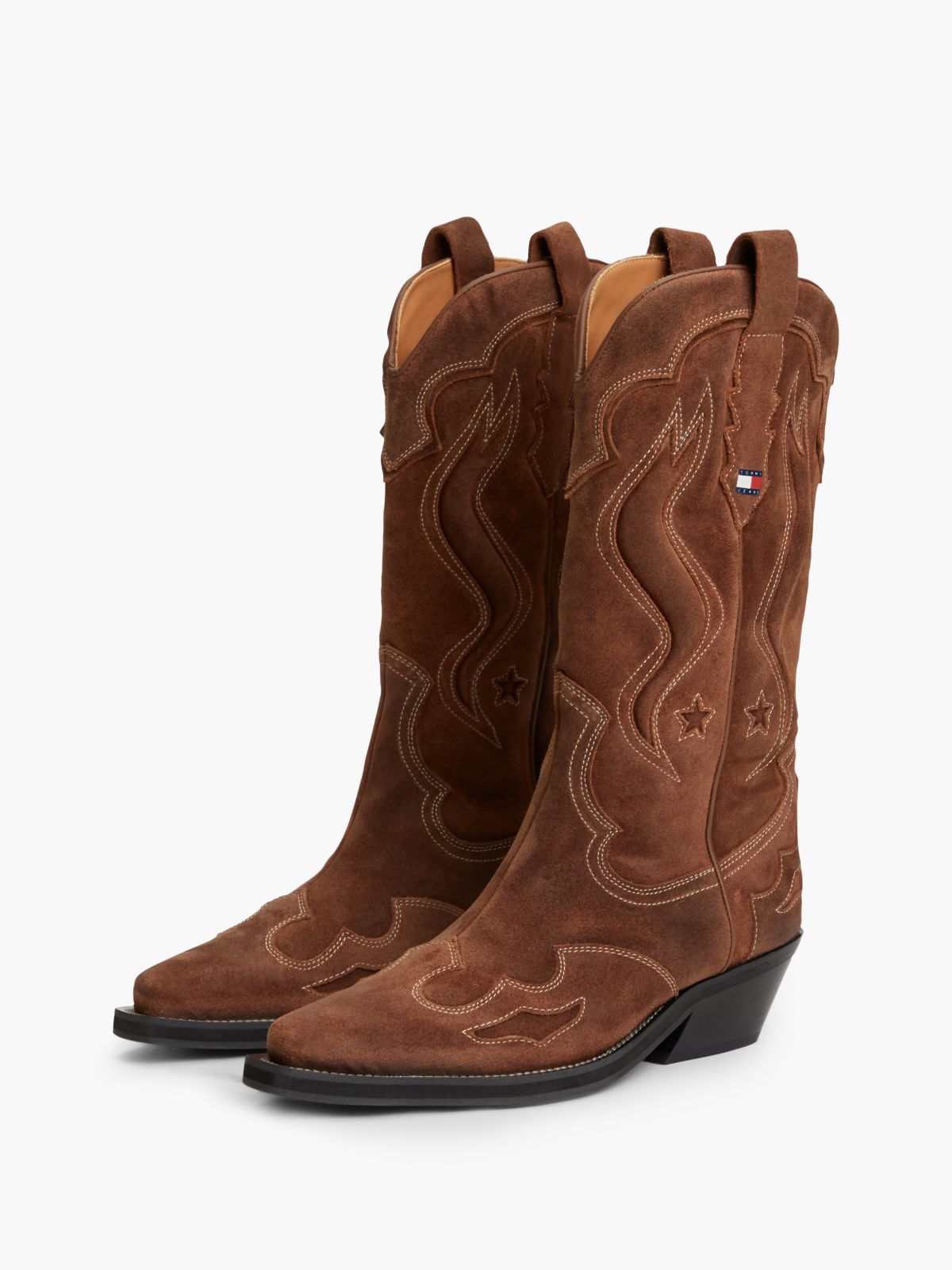 Archive Suede Contrast Topstitch Cowboy Boots — Brown
