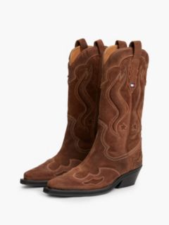 Archive Suede Contrast Topstitch Cowboy Boots — Brown 2