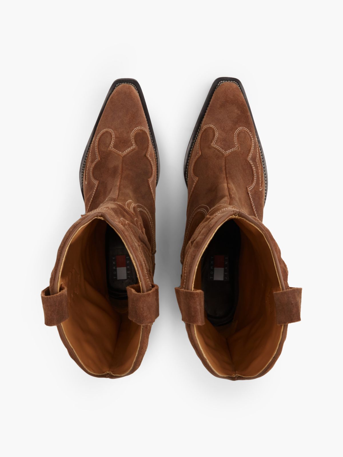 Archive Suede Contrast Topstitch Cowboy Boots — Brown