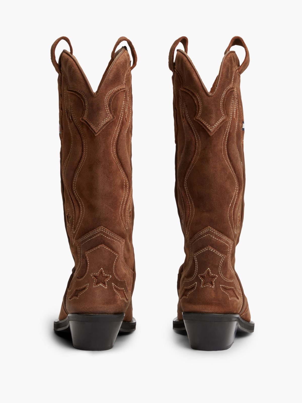 Archive Suede Contrast Topstitch Cowboy Boots — Brown