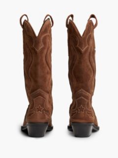 Archive Suede Contrast Topstitch Cowboy Boots — Brown 4