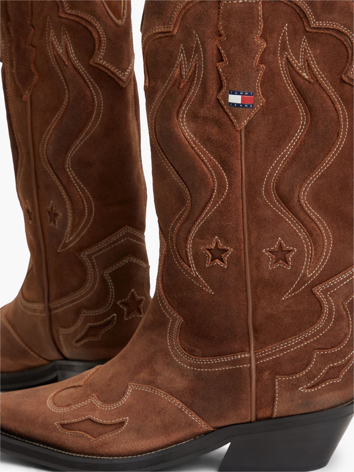 Archive Suede Contrast Topstitch Cowboy Boots — Brown