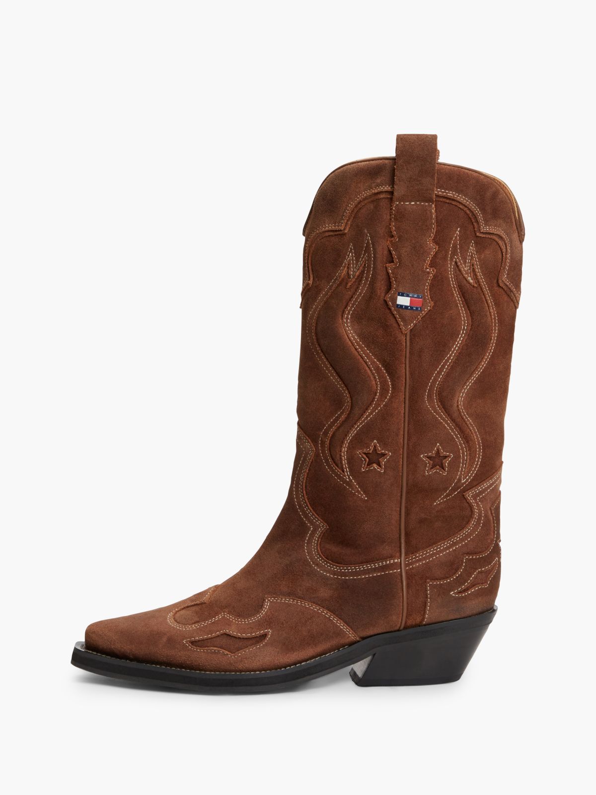 Archive Suede Contrast Topstitch Cowboy Boots — Brown