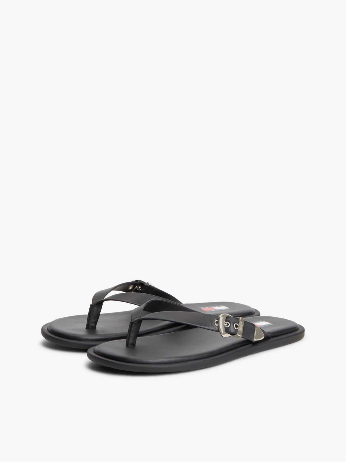 Leather Buckle Flip-Flops — Black