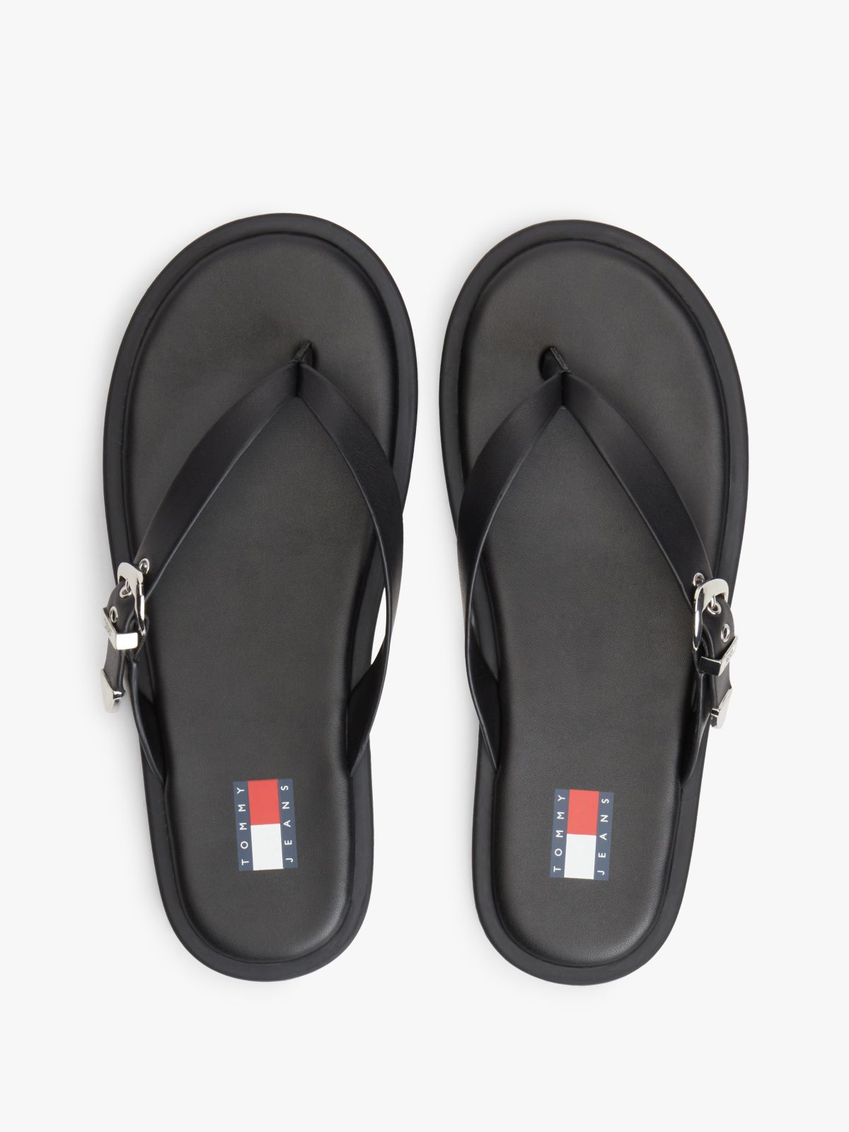 Leather Buckle Flip-Flops — Black