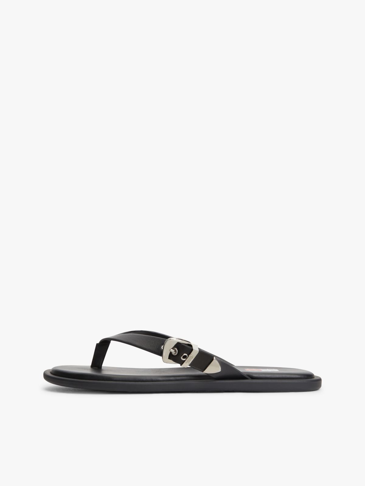 Leather Buckle Flip-Flops — Black
