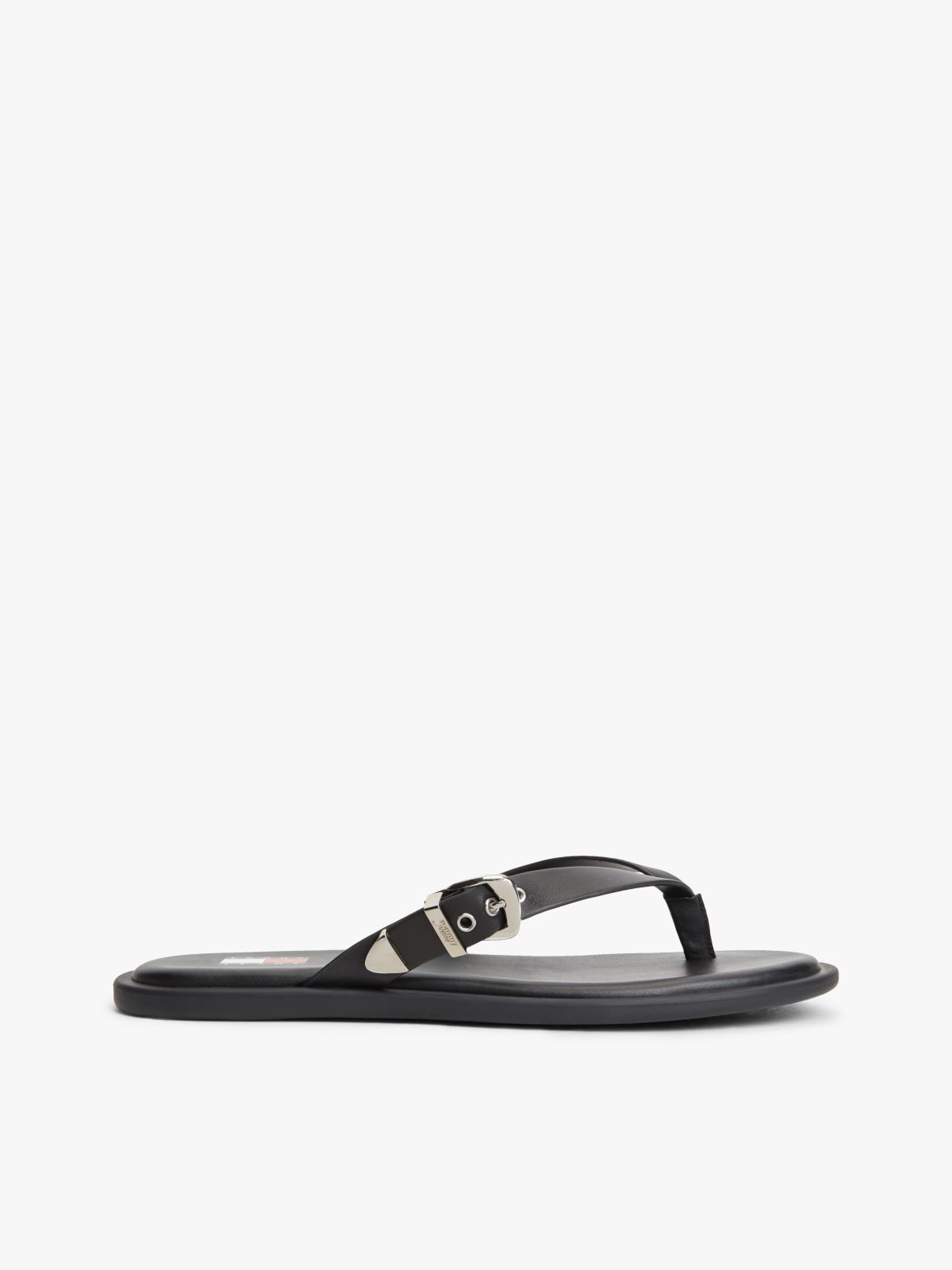 Leather Buckle Flip-Flops — Black