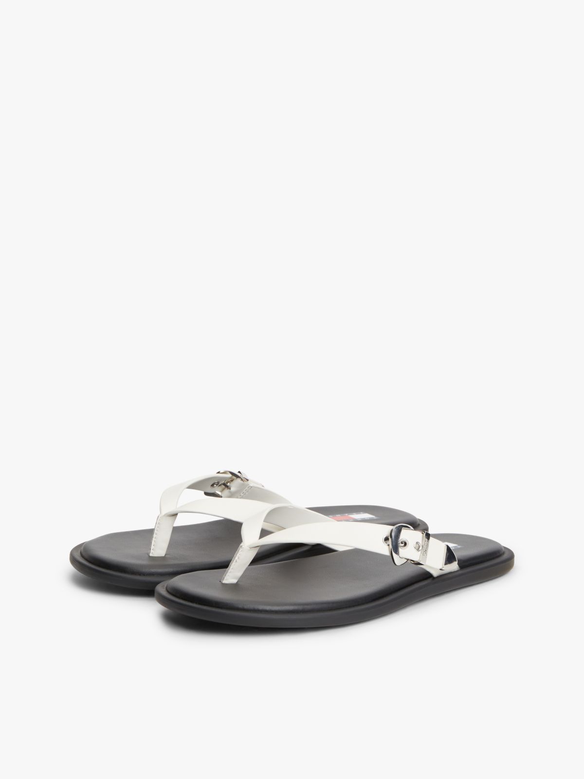 Leather Buckle Flip-Flops — White