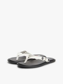 Leather Buckle Flip-Flops — White 2