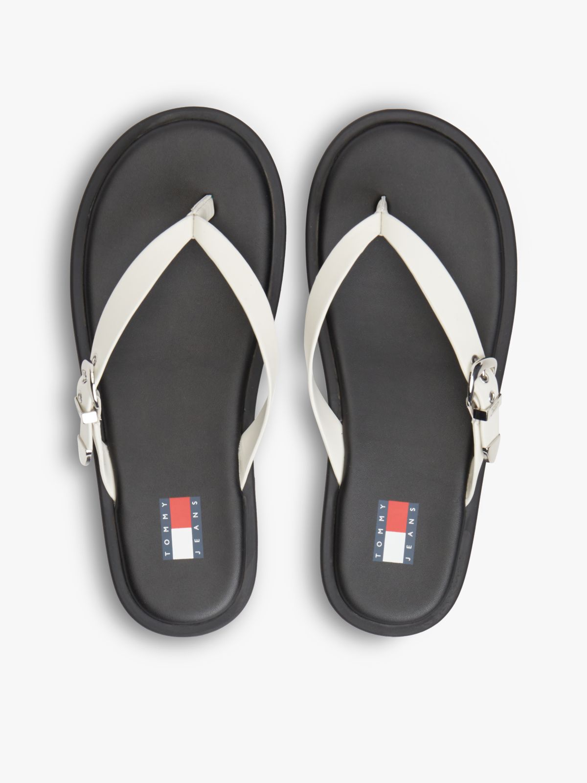 Leather Buckle Flip-Flops — White