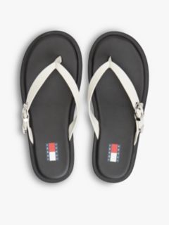 Leather Buckle Flip-Flops — White 3