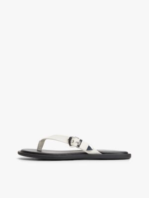white leather buckle flip-flops for women tommy jeans