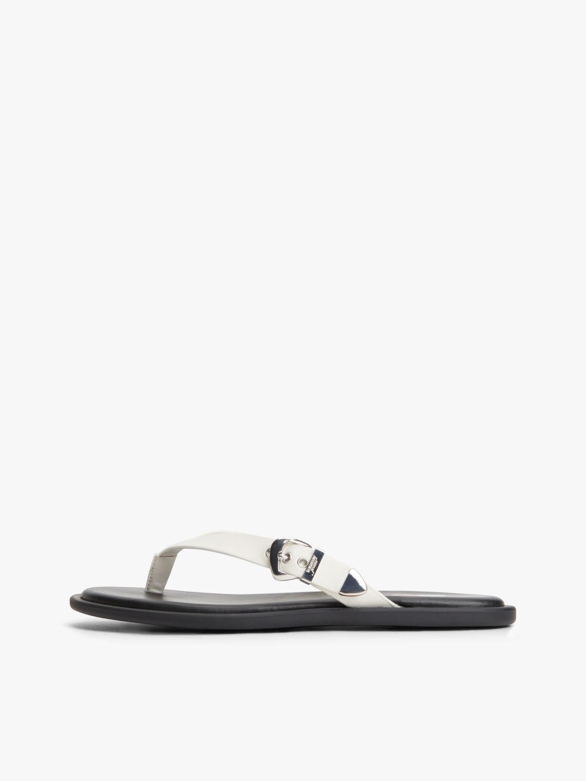 Leather Buckle Flip-Flops — White