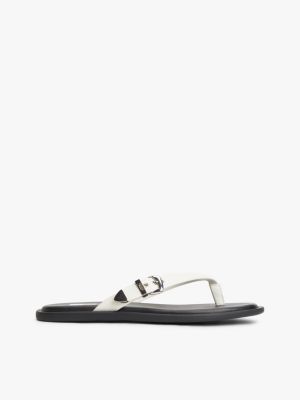 white leather buckle flip-flops for women tommy jeans