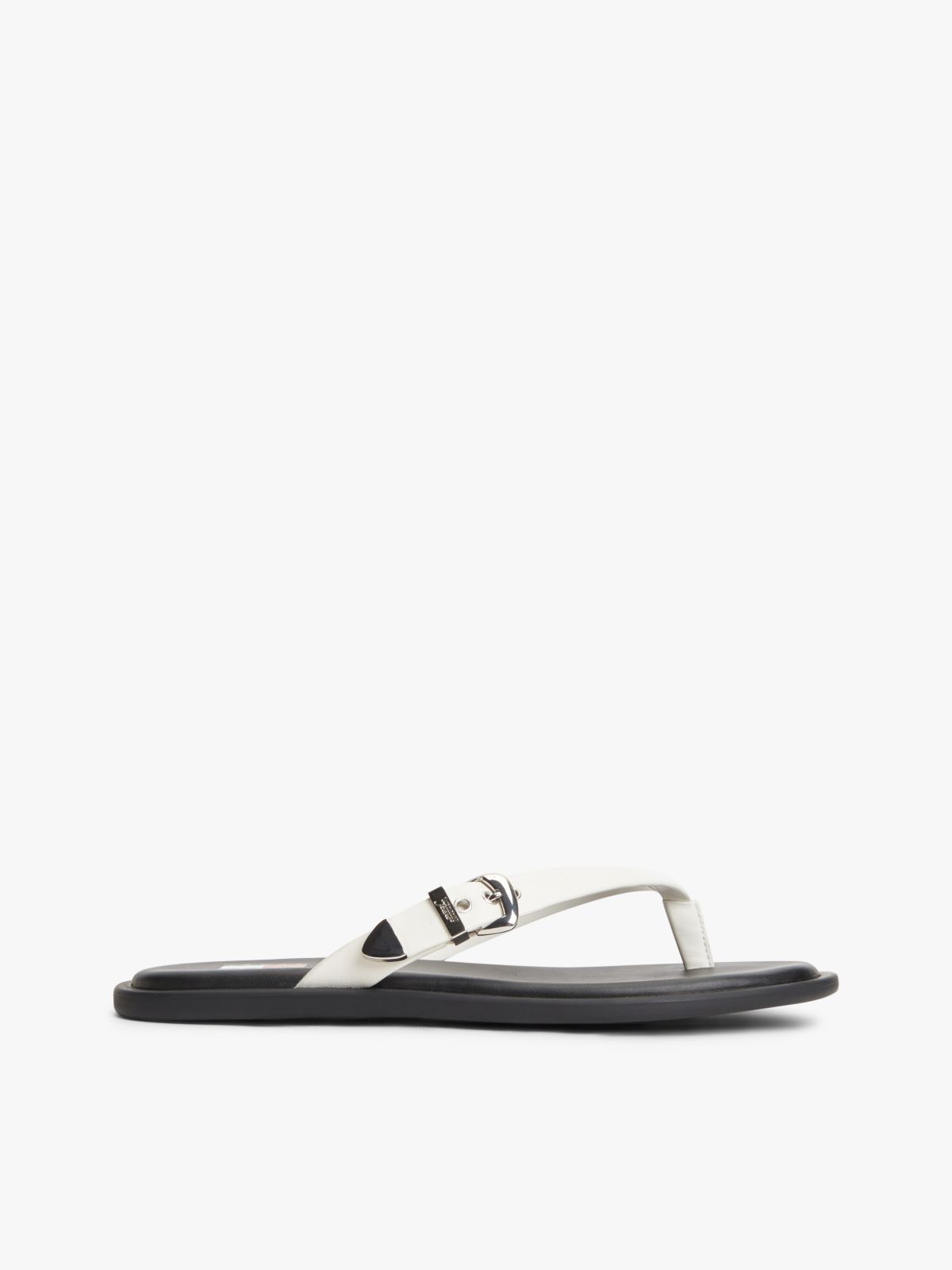 Leather Buckle Flip-Flops — White