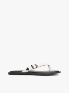 Leather Buckle Flip-Flops — White 1