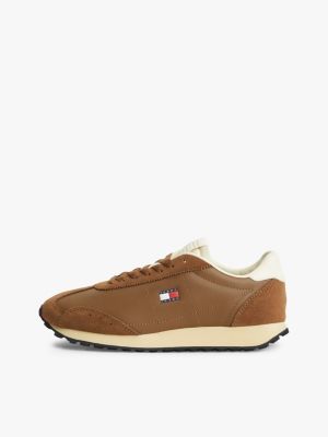 bruin archive retro sneaker met leer voor dames - tommy jeans