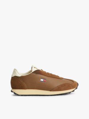 brown archive retro sneaker met leer voor dames - tommy jeans