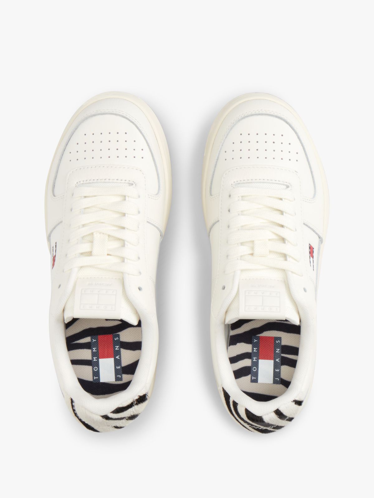 Zebra Heel Leather Archive Court Trainers — White