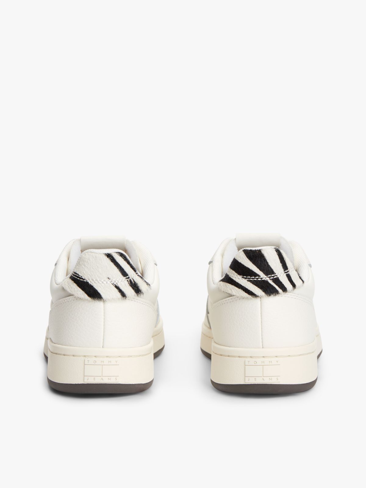 Zebra Heel Leather Archive Court Trainers — White