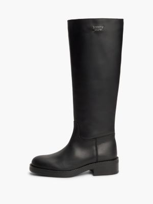 black leather soft sole knee-high boots for women tommy jeans