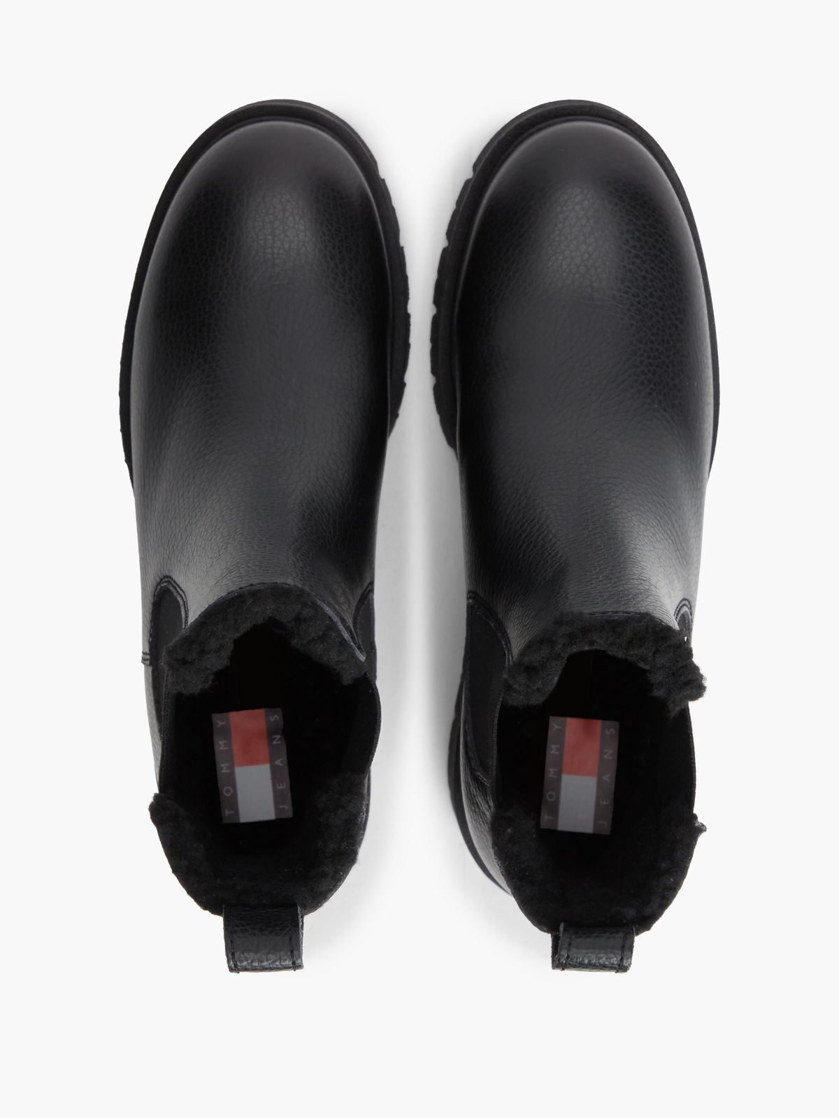 Leather Warm Lined Cleat Chelsea Boots — Black