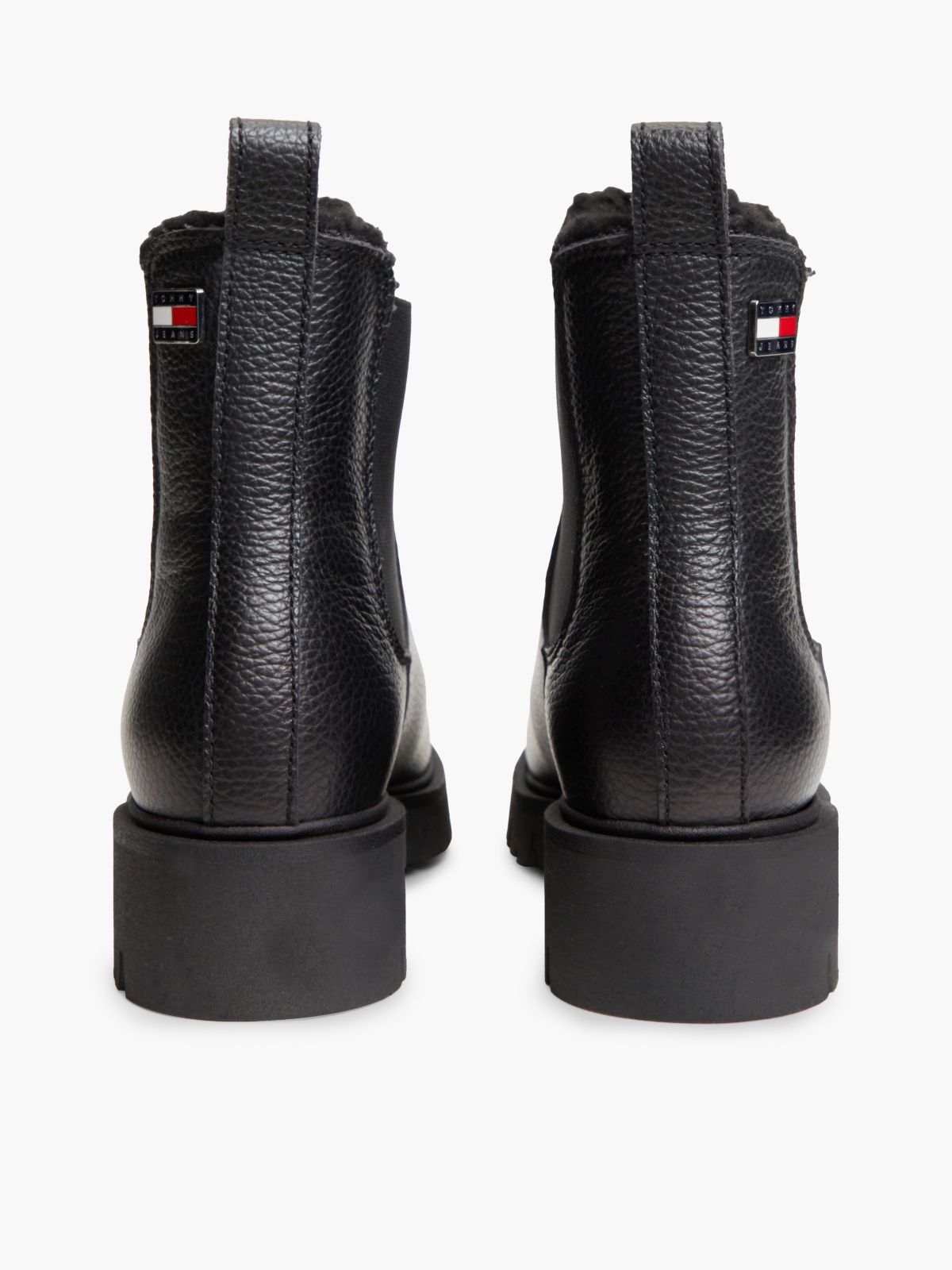 Leather Warm Lined Cleat Chelsea Boots — Black