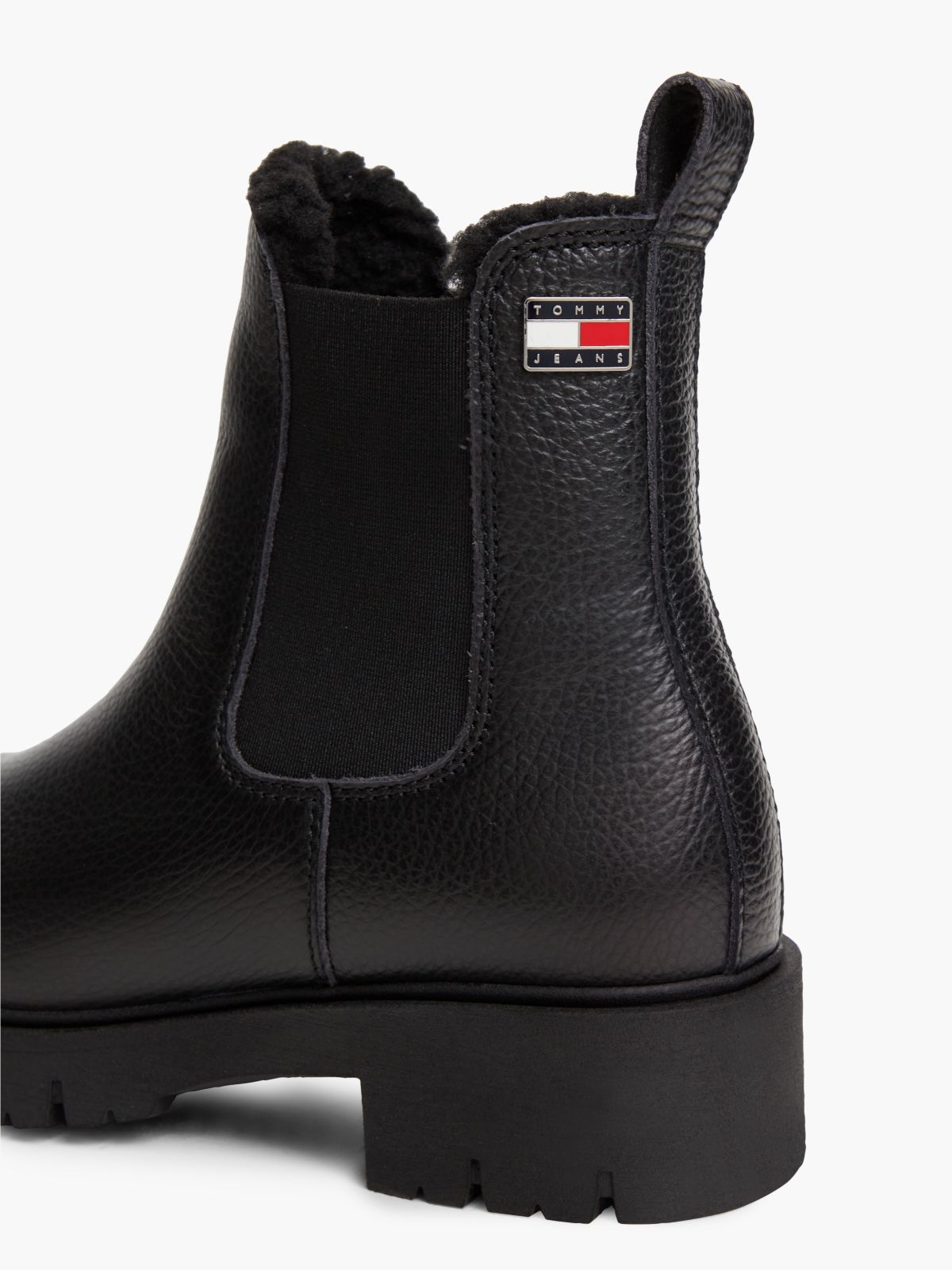 Leather Warm Lined Cleat Chelsea Boots — Black