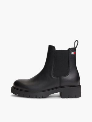 black leather warm lined cleat chelsea boots for women tommy jeans