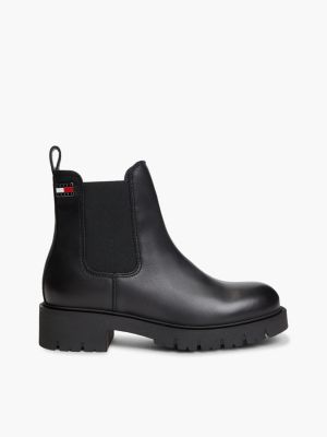 black leather warm lined cleat chelsea boots for women tommy jeans