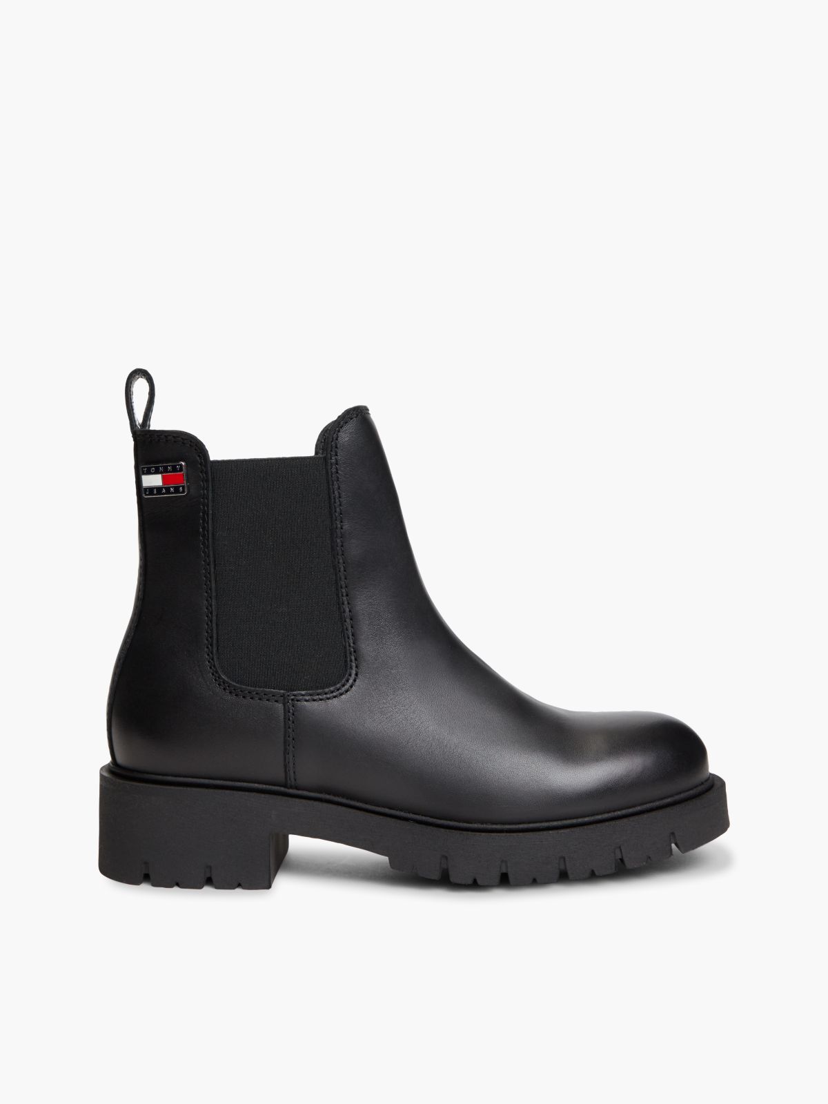 Leather Warm Lined Cleat Chelsea Boots — Black