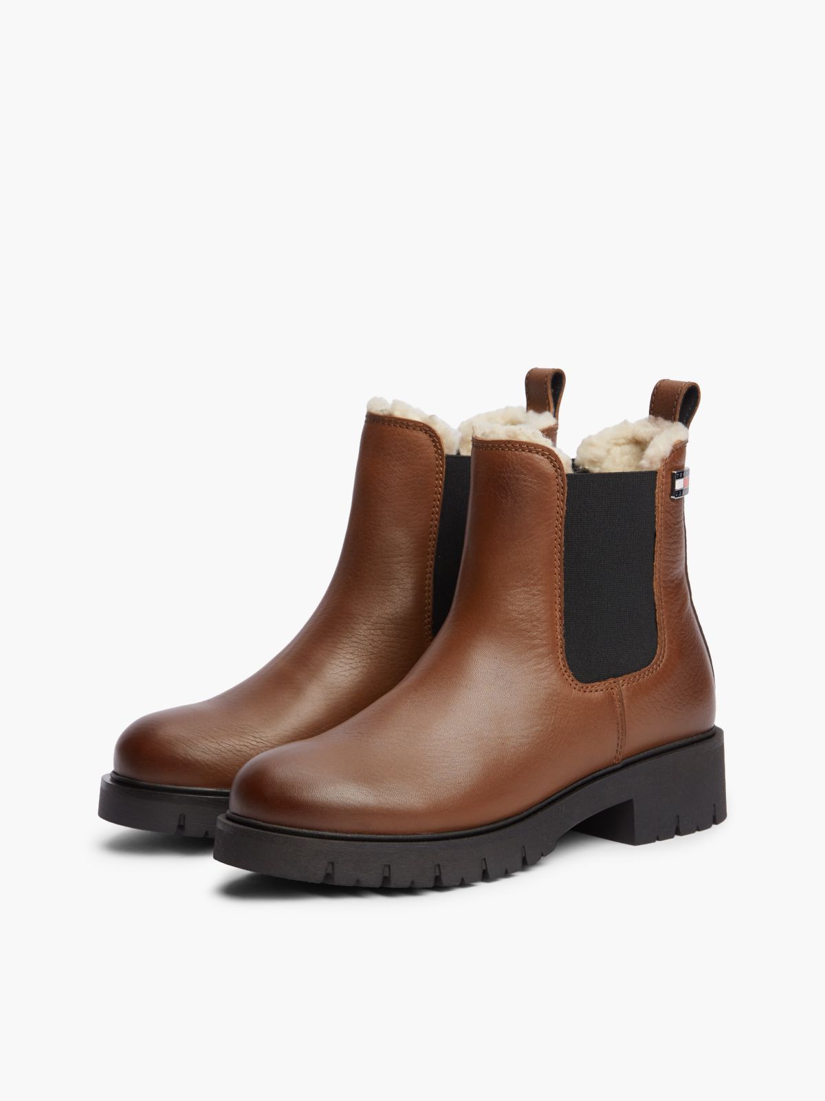 Leather Warm Lined Cleat Chelsea Boots — Brown