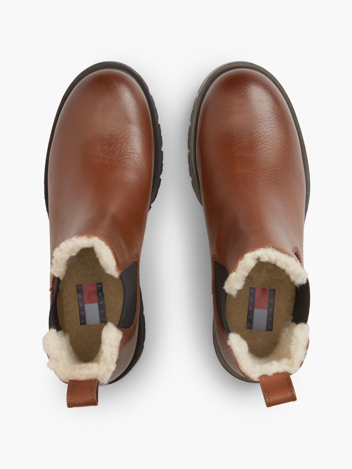 Leather Warm Lined Cleat Chelsea Boots — Brown