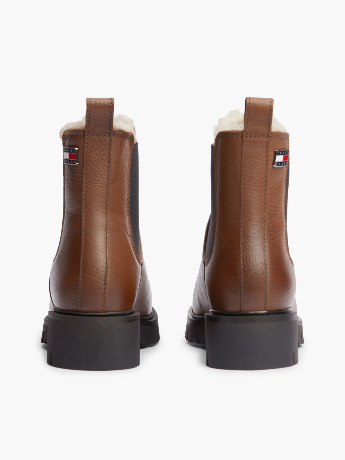 Leather Warm Lined Cleat Chelsea Boots — Brown
