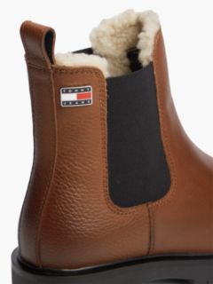 Leather Warm Lined Cleat Chelsea Boots — Brown 6